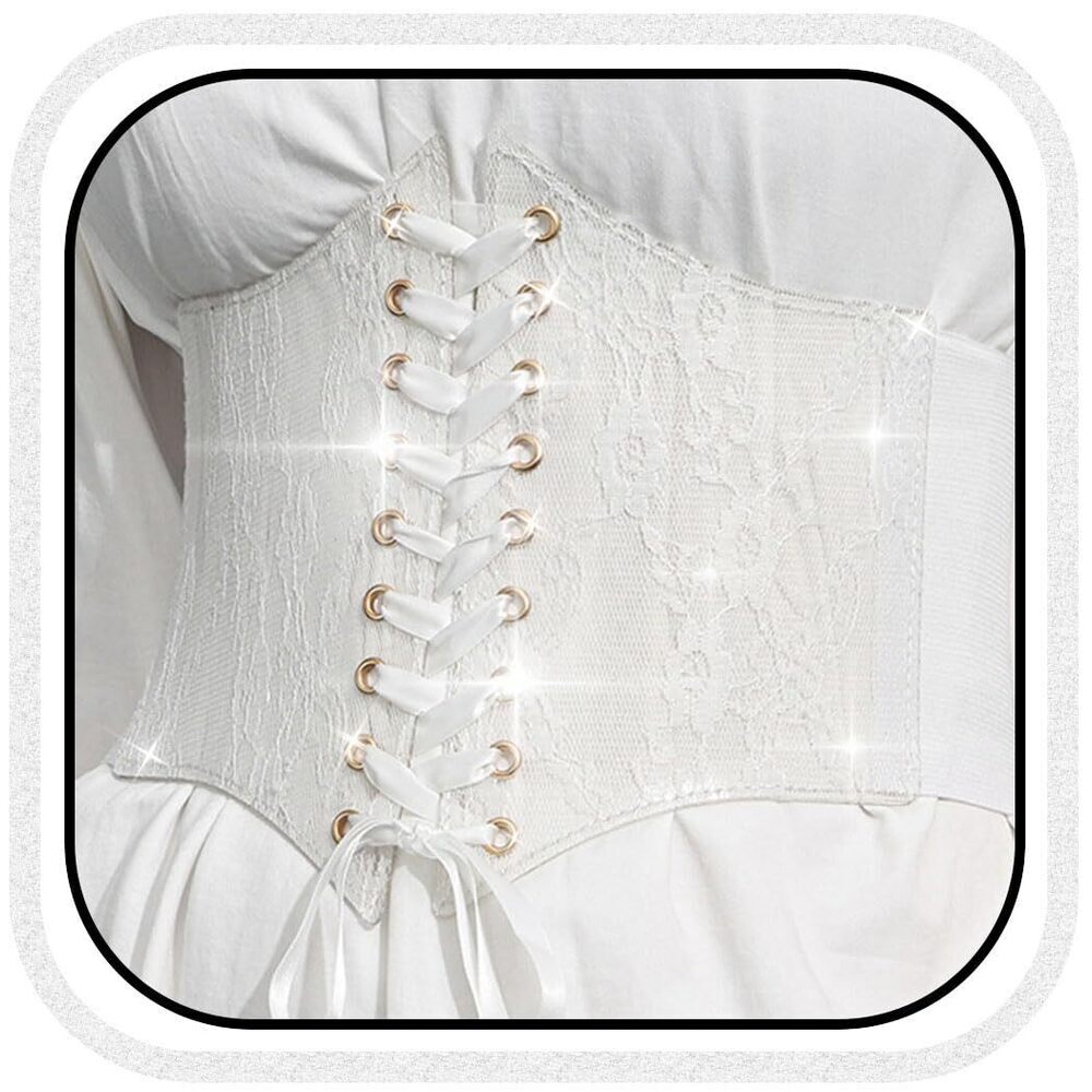 4646 Women Lace Up Corset Belts White Transparent Cinch Belt Stretch Wide